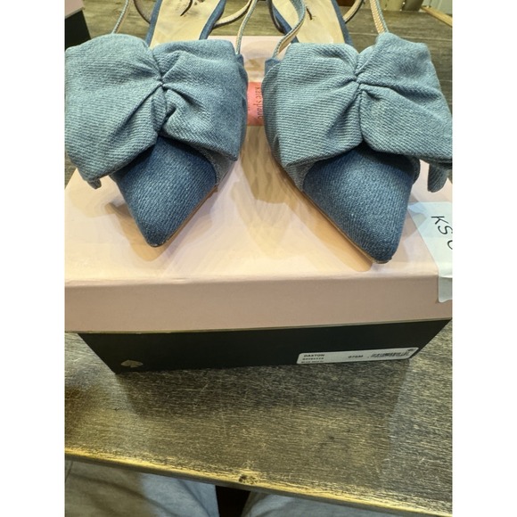 Kate Spade Blue Denim Bow Slingback Pumps Daxton Kitten Heels Size 7.5 - Picture 5 of 13